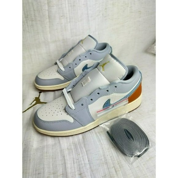 D43- SIZE 7Y/ 8.5 WOMENS NIKE AIR JORDAN 1 LOW PHANTOM / BLUE FZ5046 041 - Picture 4 of 12